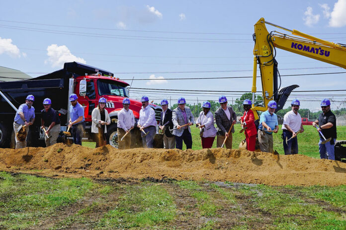 Montgomery County Mayor Wes Golden, County Highway Supervisor Jeff Bryant, Architects and County Commissioners at Highway Department groundbreaking ceremony.