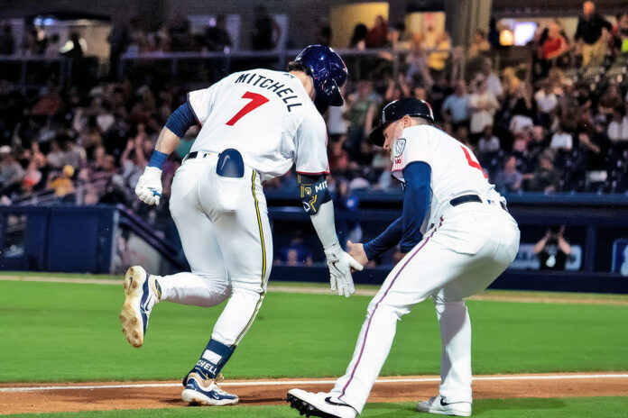 Garrett Mitchell hit two home runs in Nashville Sounds 6-4 defeat. (Nashville Sounds)