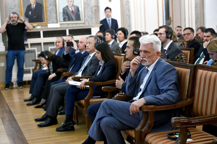 Conference attendees, including significant diplomatic delegations, during the opening remarks of “Squaring the Circle: Navigating Changes in Contemporary International Relations.” (APSU)