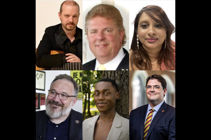 The Austin Peay State University College of Arts and Letters 2024 Distinguished Alumni, clockwise from top left: Alan Mearns, Keith Kaufman, Melissa Smith, Joseph Miller, Patrick Pride and Barry Jones. (APSU)