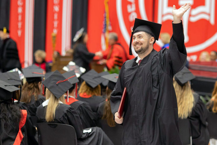 Austin Peay State University graduates celebrate their achievements during a commencement ceremony hosted on May 3rd in the Dunn Center. (Ally Shemwell, APSU)