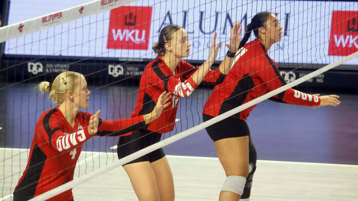 Austin Peay State University Volleyball Drops Close Second Set in 3-0 Loss to Western Kentucky. (Robert Smith, APSU Sports Information)