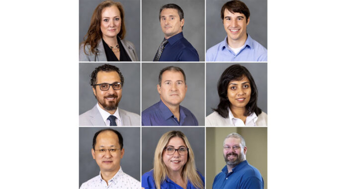 The Austin Peay State University College of STEM’s newest faculty members, clockwise from top left: Bridget Cloud, Dr. Cody Covington, Dr. Jamie Botsch, Dr. Majdi Lusta, Matt Ellis, Dr. Niranga Wickramarathne, Dr. Renhou Wang, Samantha Robinson, and Derek Vander Molen. Not pictured: Dr. John Johansen. (APSU)