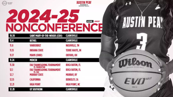 Austin Peay State University Women's Basketball Announces Nonconference Slate, Featuring Matchups with Vanderbilt, FAU, and More. (APSU Sports Information)