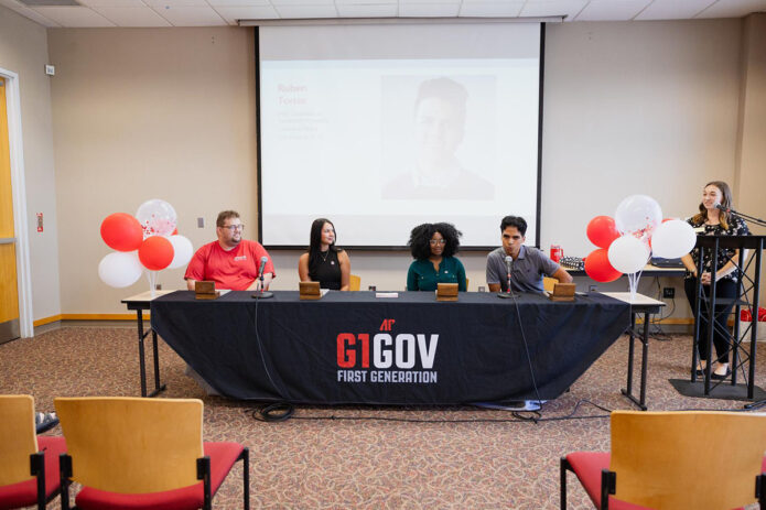 Ruben Torres, who graduated from Austin Peay State University in 2019, shares his experiences with other first-generation college students during a panel discussion. (Ralph Acosta, APSU)