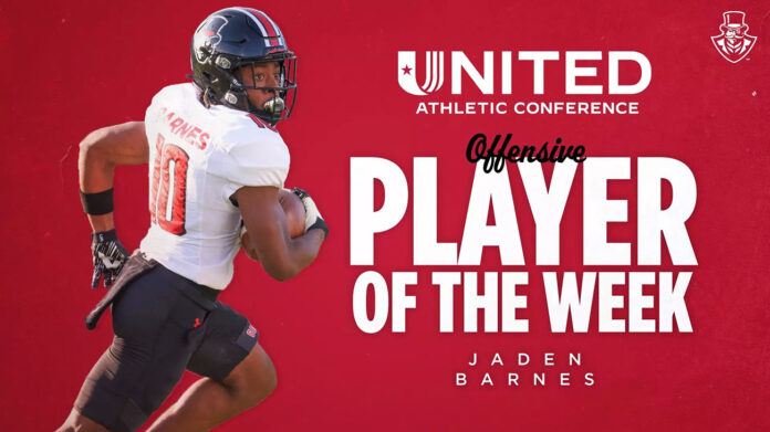 Austin Peay Sate University Football's Jaden Barnes named UAC Offensive Player of the Week. (APSU Sports Information)