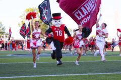 Freshman psychology major Anneliese Joyner, at left, performs during Austin Peay State University’s football home opener against Southern Illinois on September 7th at Fortera Stadium. (Ally Shemwell, APSU)