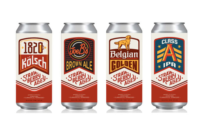 Strawberry Alley Ale Works flagship beers 1820 Kölschm, Joe B’s Brown Ale, Belgian Golden and Joe B’s Brown Ale.