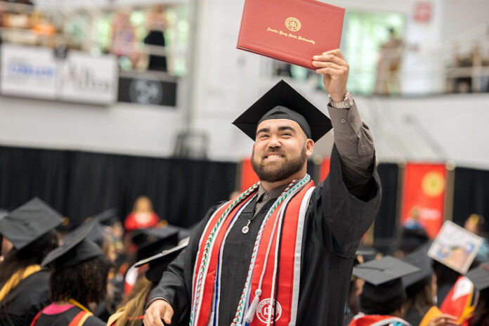 Austin Peay State University graduates celebrate their achievements during a commencement ceremony hosted on August 2nd in the Dunn Center. (Ally Shemwell, APSU)