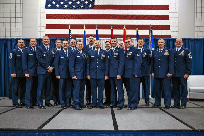 Eleven Airmen from the 134th Air Refueling Wing receive the Distinguished Flying Cross on December 7, 2024 at a ceremony on McGhee Tyson Air National Guard Base, Knoxville, Tennessee. The ceremony highlighted the critical role played by the recipients during a coordinated defense effort in response to one of the largest missile and drone attacks in history, when Iran launched a massive assault on Israel involving over 300 ballistic missiles, cruise missiles, and unmanned aerial systems. (U.S. Air National Guard photo by Senior Airman Ben Cash)