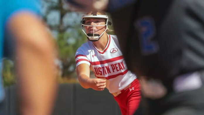 Austin Peay State University Softball Shuts Out Saint Jospeh's Behind Emberly Nichols’ Gem, Katie Raper’s Bats. (Alex Allard, APSU Sports Information)