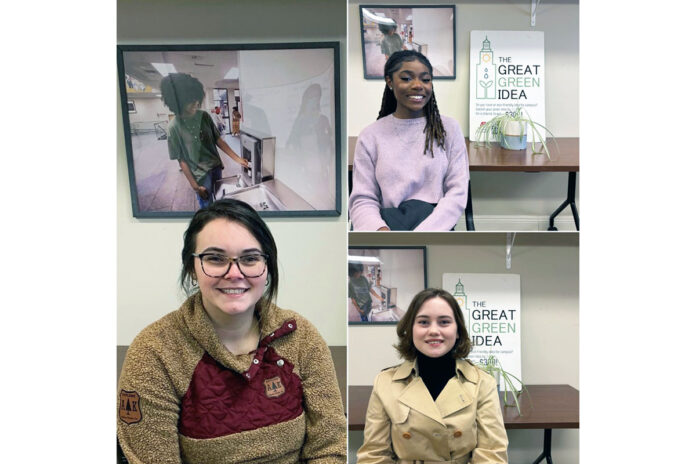 The winner’s of Austin Peay State University’s 2024 Great Green Idea Contest, clockwise from left: Brianna Cole (first place), Nailah Chapman (second place), and Briana Stauffer (third place). (APSU)