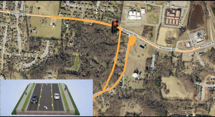 Aerial map of the Rossview Road construction zone. (Clarksville Street Department/GIS)