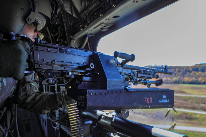 101st Combat Aviation Brigade Soldiers conduct aerial gunnery tables from the new rear cabin windows in the Block II CH-47F at Fort Knox, KY. (Sgt. Matthew Wantroba, 40th Public Affairs Detachment)
