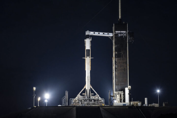 A SpaceX Falcon 9 rocket with the company’s Dragon spacecraft on top is seen during sunrise on the launch pad at Launch Complex 39A at NASA’s Kennedy Space Center in Florida on Tuesday, March 11, 2025, ahead of the agency’s SpaceX Crew-10 launch. (SpaceX)