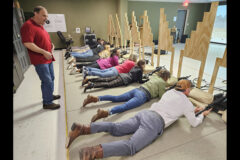 Members from the Nashville Chamber of Commerce participate in hands-on simulated weapons demonstrations at an Engagement Skills Trainer (EST) during a strategic partner visit at Fort Campbell, KY, March 26th, 2025. (US Army photo by Master Sgt. Anthony Hewitt)