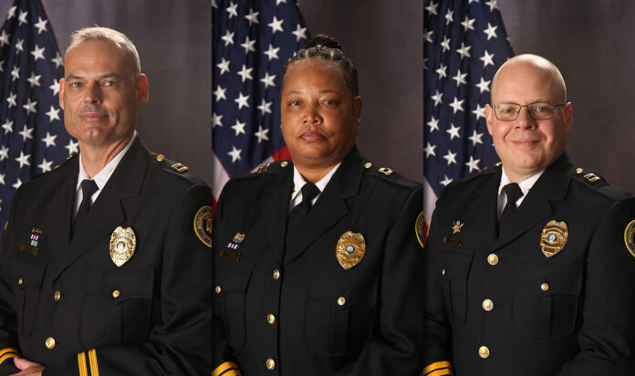 Clarksville Police Capt. Scott Thornton, Capt. Liane Wilson, and Capt. Daniel Lane