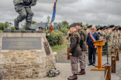 Col. Dukke Reim, commander of the 2nd Mobile Brigade “Strike”, 101st Airborne Division (Air Assault), and Capt. Dylan Stoltzfus lay a wreath at the Richard Winters Memorial ceremony at Sainte Marie Du Mont, France on June 2, 2025 as part of the commemorative events for the 81st anniversary of D-Day. 101st Airborne Division (Air Assault) Soldiers have traveled to Normandy to commemorate the 81st anniversary of D-Day and to honor the heroes and veterans that fought there. The 81st anniversary of D-Day commemorates Allied Forces that liberated the region from German occupation during World War II. (1st Lt. Dalton Worley, 101st Airborne Division (Air Assault))