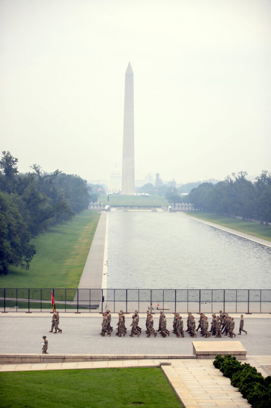 U.S. Army Soldiers march across the National Mall as they prepare to participate in the 250th Army Birthday Parade June 14, 2025, in Washington, D.C. Thousands of Soldiers participated in the parade to honor the Army’s legacy and demonstrate its ongoing commitment to the nation. (U.S. Army photo by Sgt. 1st Class Rakeem Carter)