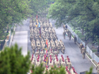 U.S. Army Soldiers, heavy equipment including M1A2 Abrams tanks, and light vehicles including Stryker armored vehicles participate in the 250th Army Birthday Parade June 14, 2025, in Washington, D.C. The parade featured approximately 6,700 Soldiers, 150 vehicles, 50 aircrafts, 34 horses, two mules and one dog to highlight the Army’s 250 years of service to the nation.
