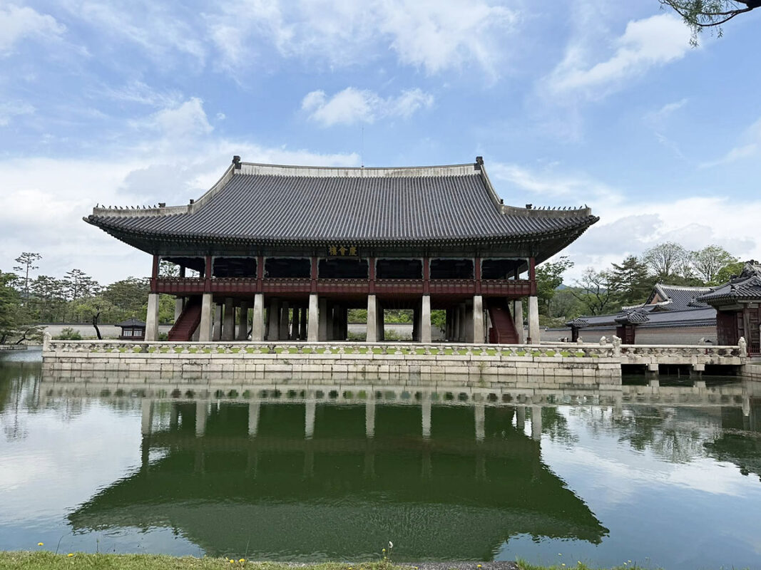During the study abroad experience, students visited several historical and cultural sites, including Gyeonghoeru Pavilion. It was rebuilt after a fire in 1867.