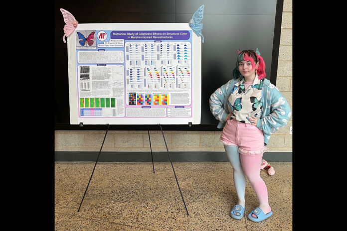 Amaya Caudel, a graduate of Austin Peay State University’s Department of Physics, Engineering and Astronomy, presents research on butterfly wing nanostructures. (Contributed photo)