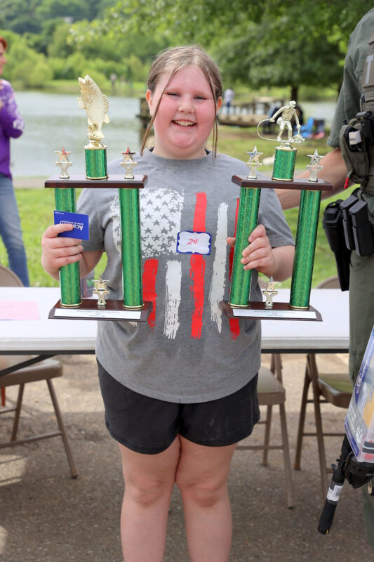 Ava Myers dominated the girls division, reeling in the biggest fish at 3.62 lbs and securing the most total weight with an impressive 12.25 lbs haul! (Mark Haynes, Clarksville Online) Ava Myers dominated the girls division, reeling in the biggest fish at 3.62 lbs and securing the most total weight with an impressive 12.25 lbs haul! (Mark Haynes, Clarksville Online)