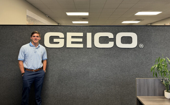 Austin Peay State University senior Kade Tjaarda at his summer internship with Daniel Ingram Insurance, where he earned a license to sell insurance policies in Tennessee and Kentucky. (Contributed photo)