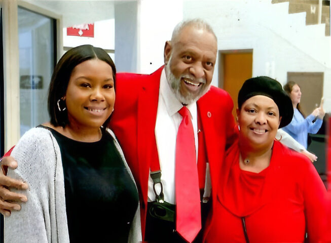 Jzsade Davenport poses with her grandfather, Austin Peay State University basketball legend L.M. Ellis, at the Red Coat Society Induction Ceremony in February 2020. (Contributed Photo)