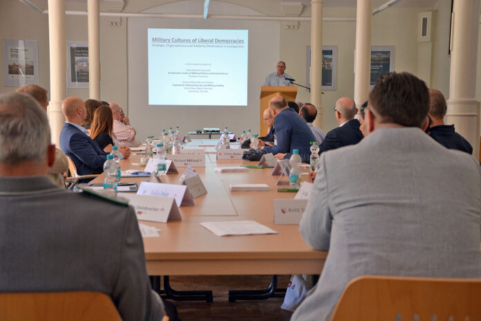 Dr. Rich Mifsud, the director of Austin Peay State University's Institute for National Security and Military Studies, delivers opening remarks at an international workshop held in partnership with the Bundeswehr Center of Military History and Social Sciences in Potsdam, Germany. (Contributed photo)