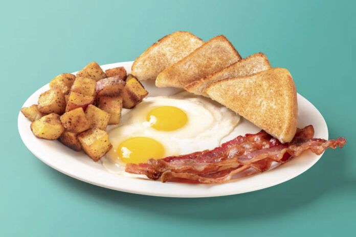 The Classic - Two Eggs, Three Slices of Bacon or Pieces of Sausage with Home Fries or Grits and Toast.