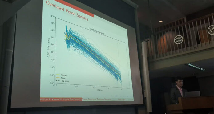William Keener presents on data gathered during a research project on solar wind heating. He remains in collaboration with the Smithsonian, one of the operators of the Center for Astrophysics, while earning his degrees at APSU. (Contributed photo)