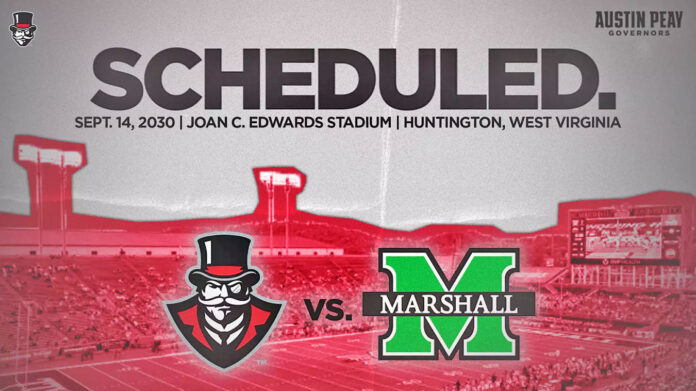 Austin Peay State University Football Schedules Historic 2030 Clash with Marshall in Huntington. (APSU Sport Information)
