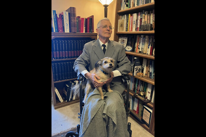 Retired American Airlines pilot, Joel Evans, will portray Franklin Delano Roosevelt in the September 10th program on American contributions to scientific advancement through the centuries. The little dog in his lap is not a Scottish terrier, but he reminds us of Roosevelt’s Falla.