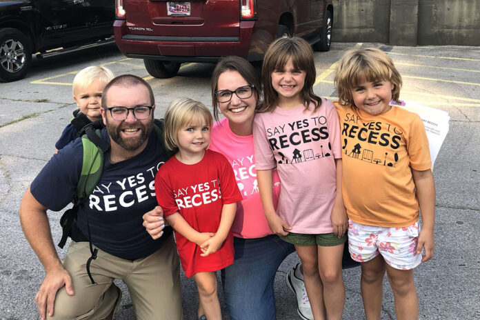 Rachel Bush, a graphic design professor at Austin Peay State University and one of the cofounders of Say Yes to Recess, with her family. (Contributed photo)