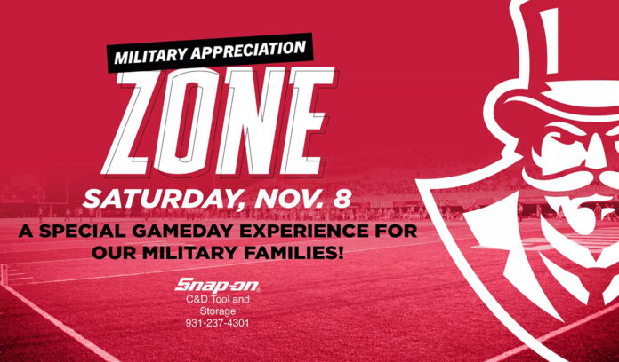 Austin Peay State University Honors Service Members with Military Appreciation Zone at Central Arkansas Game. (APSU Sports Information)