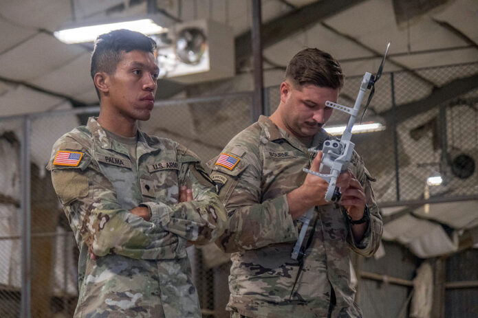 Soldiers assigned to the 101st Airborne Division (Air Assault) use a small-unmanned aircraft system on Oct. 10, 2024, at Fort Campbell, Ky. The drones are set to be tested during Operation Lethal Eagle in the spring of 2025. (Staff Sgt. Kaden D. Pitt, 101st Airborne Division)