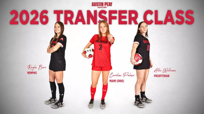 Austin Peay State University Soccer Lands Kayla Barr, Caroline Palmer, Allie Williams in 2026 Class. (APSU Sports Information)