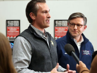 TN District 7 Congressional candidate Matt Van Epps and Speaker of the House Mike Johnson answering questions during a press gaggle in Clarksville TN District 7 Congressional candidate Matt Van Epps and Speaker of the House Mike Johnson answering questions during a press gaggle in Clarksville