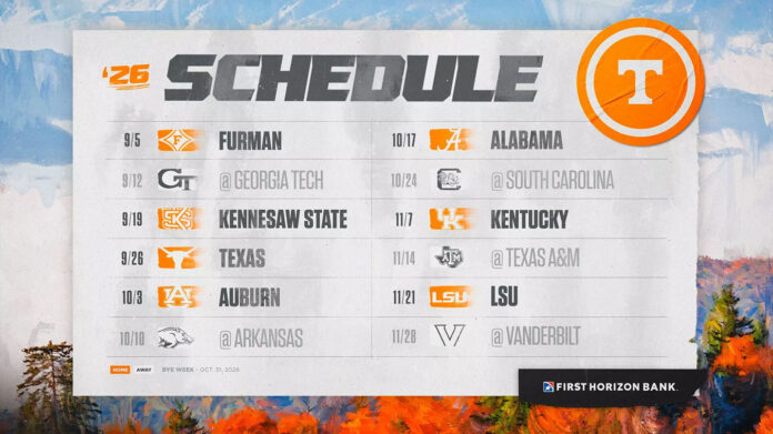 Tennessee Football 2026 Schedule. (UT Athletics)