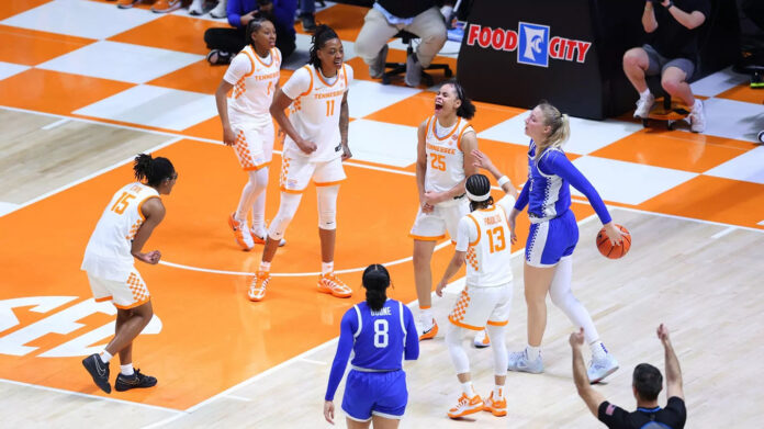 Season-High Crowd Sees Tennessee Lady Vols Basketball Upset Kentucky 60-58 at Food City Center. (UT Athletics)