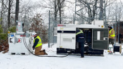 A power team from the U.S. Army Corps of Engineers Tulsa District works to install a power generator at a communications tower in Bethel Springs, Tennessee, Jan. 29, 2026, to ensure first responders can communicate and coordinate recovery efforts. The USACE Nashville District’s emergency managers are supporting this effort as part of a FEMA mission assignment with Task Force Temporary Emergency Power. (USACE Photo by Matt Phelan)