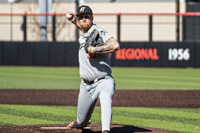 Kaleb Applebey Fans Six, Leads Austin Peay State University Baseball to 7-1 Win to Force Rubber Match at Cincinnati. (Gill Reed, APSU Sports Information)
