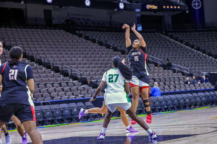 Austin Peay State University Women’s Basketball Beats Stetson 68-52n to Reach ASUN Tournament Final. (Casey Crigger, APSU Sports Information)