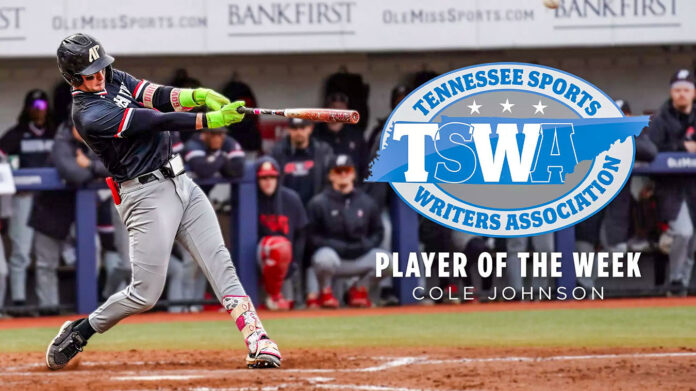 Austin Peay State University Baseball Standout Cole Johnson Recognized as TSWA Player of the Week. (APSU Sports Information)