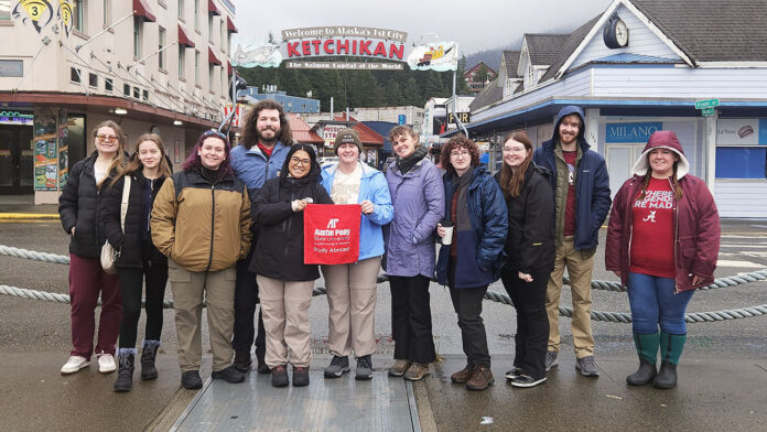 Austin Peay State University students and faculty in Alaska as part of the Wintermester Study Away program. (Dr. Catherine Haase)