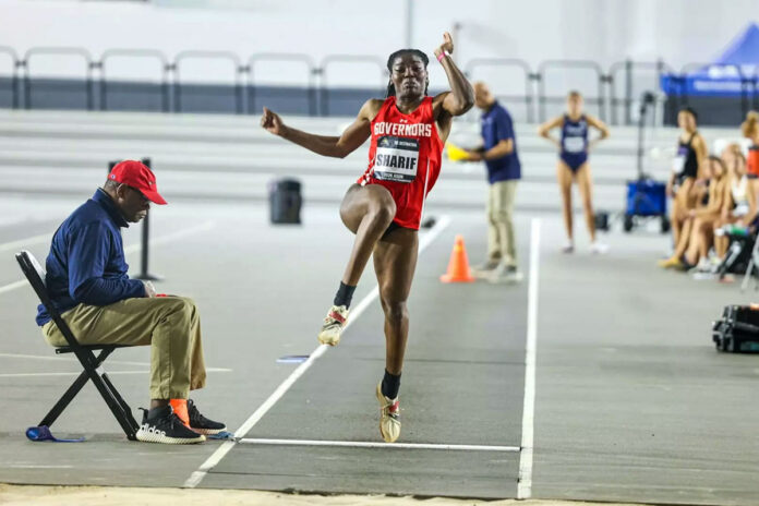 Amani Sharif Wins Long Jump, Leads Austin Peay State University Track and Field at Texas Meets. (Alex Allard, APSU Sports Information)