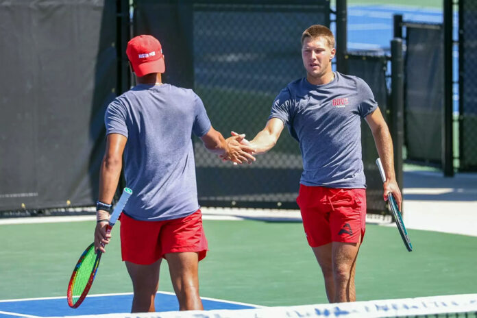 Rohan Loubser, Logan Tomovski Shine in Doubles but Austin Peay State University Men's Tennis Loses to Alabama. (Madison Harrigan, APSU Sports Information)