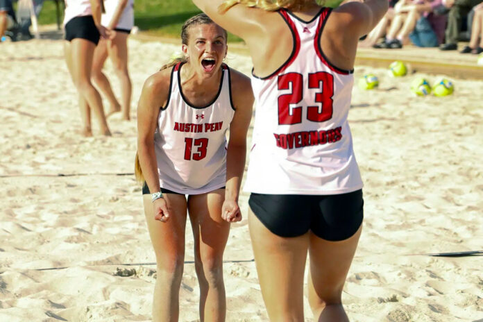Austin Peay State University Beach Volleyball Ends Regular Season with Win Over Tennessee Tech at Home. (Knox Rives, APSU Sports Information)