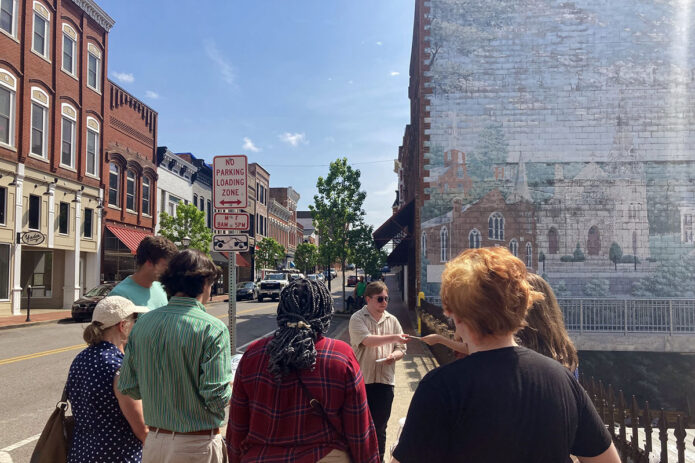 Students give a walking tour on historic Franklin Street in downtown Clarksville. (Contributed photo)
